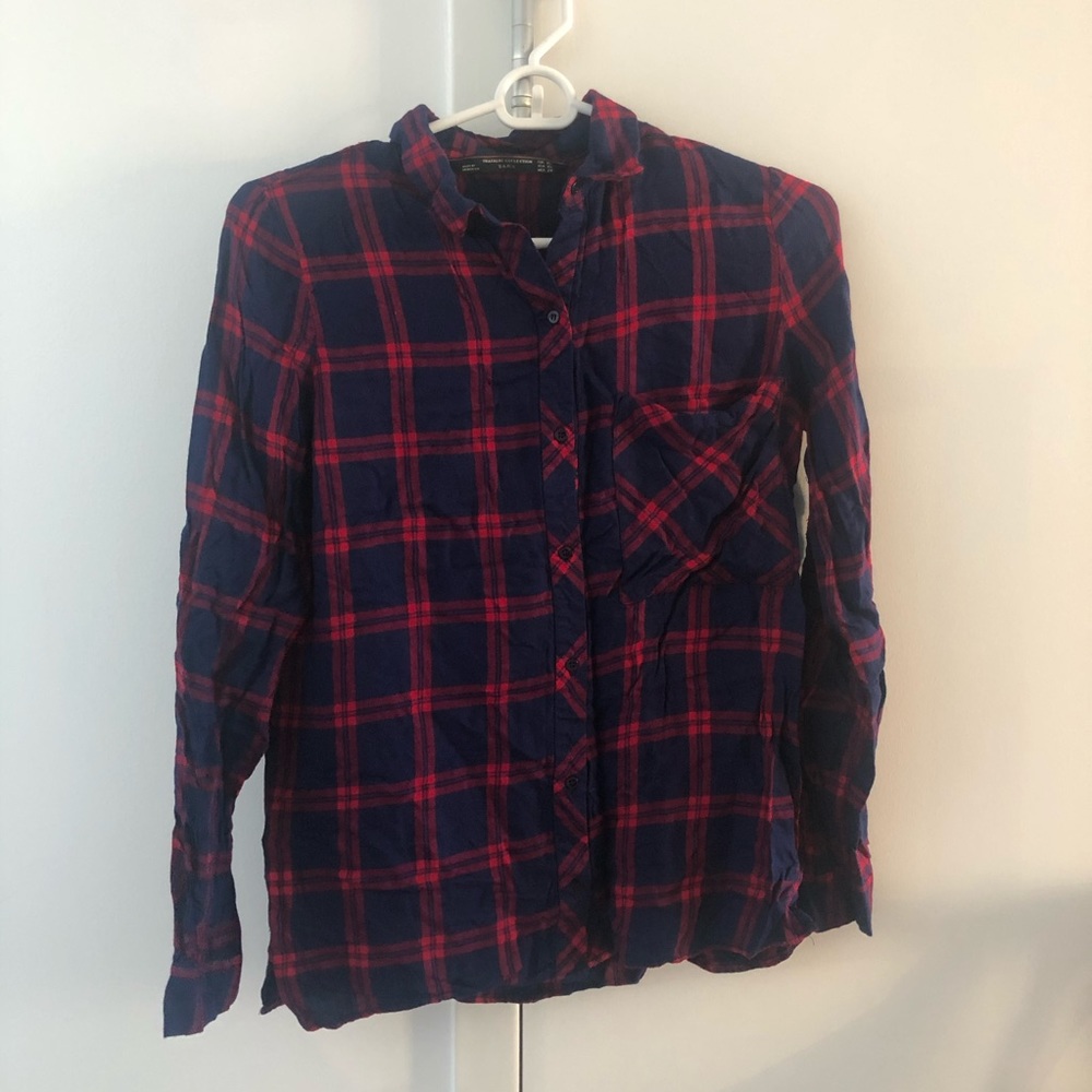 Zara *SUPER SOFT* Red + Navy Flannel Shirt